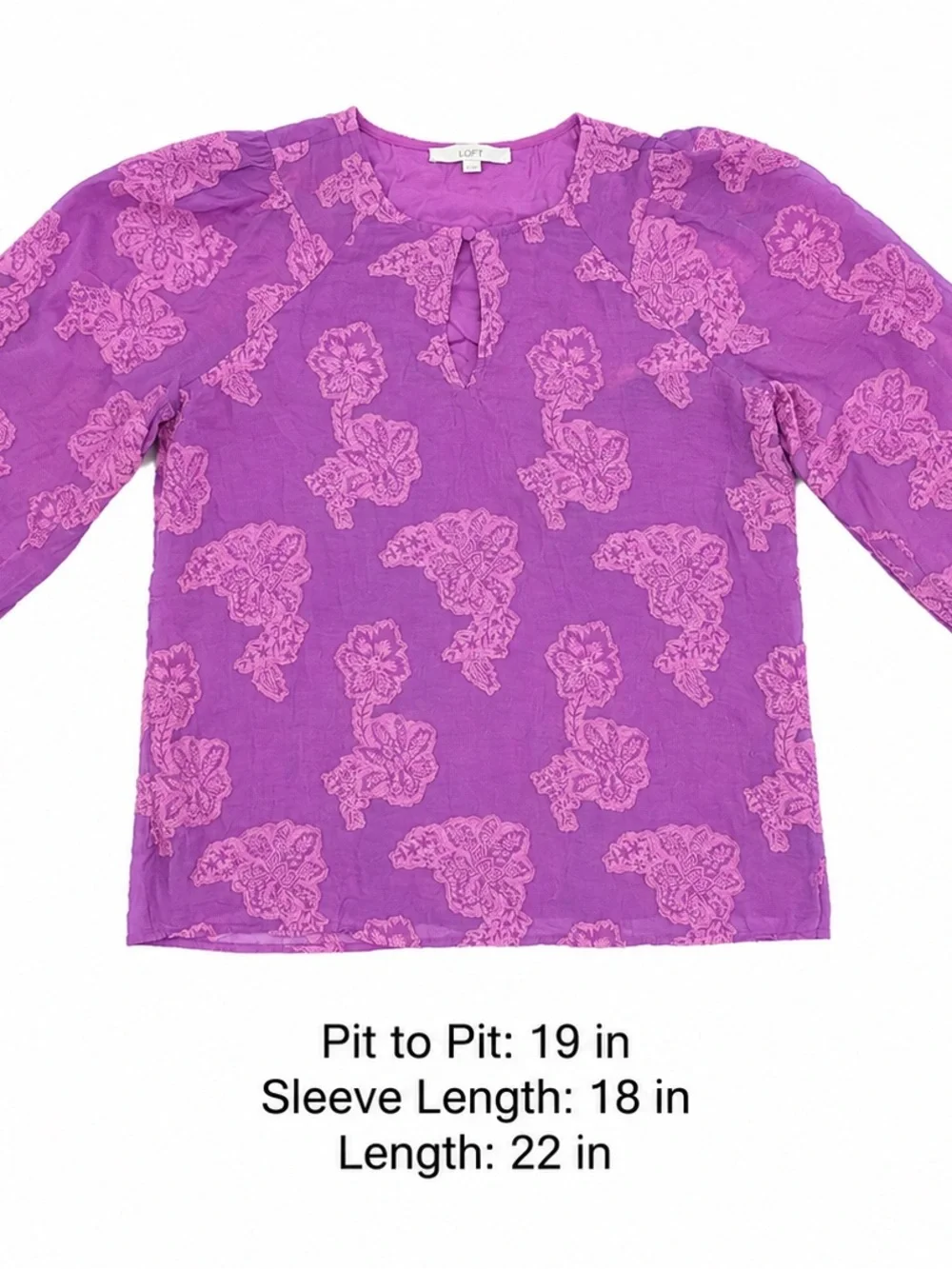 LOFT Purple Floral Keyhole Puff Sleeve Blouse Women’s Small